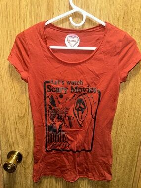 Custom Women's Burgundy 'Let's Watch Scary Movies' Graphic Tee